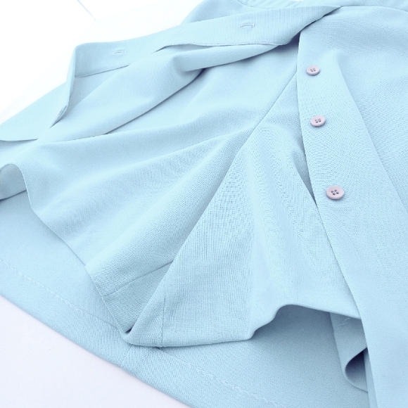 VINTAGE SKIRT SKORT button front light blue Russ mod polyester retro women Small - Picture 10 of 10